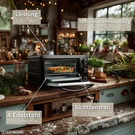Steinborg Minibackofen 15L | 1300 Watt Schwarz