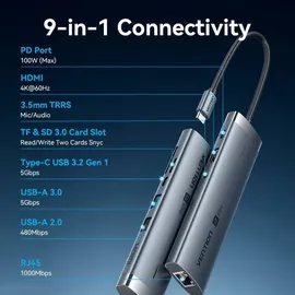Vention 9 Ports 5 Gbps TGVHB, USB-C RJ45 HDMI SD, Audio PD 100W