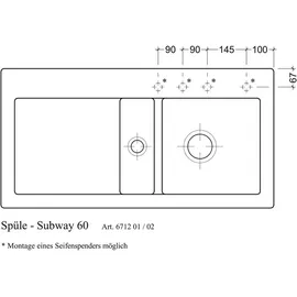Villeroy & Boch Subway 60 rechts Crema + Excenterbetätigung + Lochbohrungen