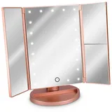 Navaris Kosmetikspiegel Faltbarer Standspiegel - beleuchteter Schminkspiegel Make Up Spiegel 2-Fach 3-Fach Vergrößerungsspiegel - in Rosegold