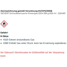 Sievert Schraubkartusche Powergas 2204 336g 600 ml 1925GradC SIEVERT