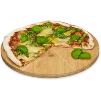 Relaxdays Pizzateller Bambus Ø33cm, schnittfestes Schneidbrett aus Holz, 6-fach