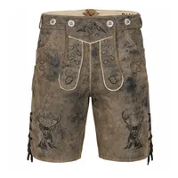 PAULGOS Trachtenhose Herren Lederhose Kurz mit Trägern 100% Echtleder - HK4 ANTIK braun 60