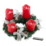 Britesta Adventskranz, silbern, 4 rote LED-Kerzen mit bewegter Flamme