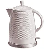 KVOTA Elektrischer Wasserkocher aus Keramik, Füllmenge 1,5 L, abnehmbarer Deckel, Farbe: weiß .Teekessel in weiss retro Noppen-Design, electric Tee kettle Ceramic Porzellan white vintage. Geschenkidee.