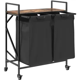 vidaXL Wäschekorb 2 Fächer mit Rollen Räuchereiche