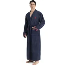 Bruno Banani Herrenbademantel BRUNO BANANI "Roy, ideal für Sauna & Spa, Standardlänge & Überlänge" Gr. 4XL, marine, L:145cm, Walkfrottee, Hausmäntel, Herrenbademantel, farblich abgesetzten Streifen, Bademantel, S-3XL, auch in extra lang