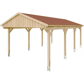 SKANHOLZ Fichtelberg Einzelcarport 4,23 x 8,08 m unbehandelt mit roten Dachschindeln