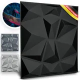 WANEELL - Kunststoff 3D Wandpaneele Diamond Design - 12Stück 50cm x 50cm Wandplatten (3qm) - Hochwertige PVC Paneele ideal für die Gaming Wand - Auch als Deckenpaneele (3d Wandpanele Tapeten Schwarz)