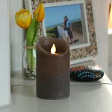 MARELIDA LED Kerze mit beweglicher Flamme Echtwachs Rustik-Optik H: 12,5cm Timer braun