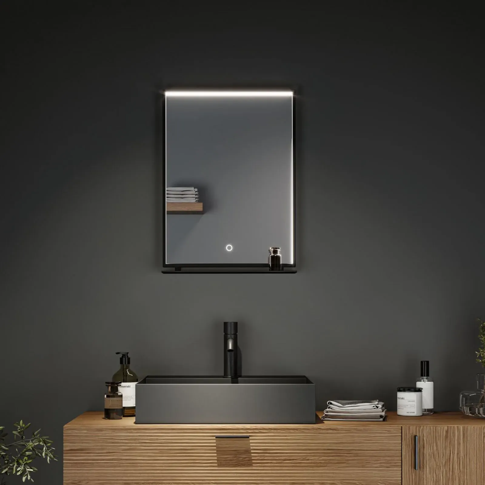 Spiegel Paulmann, Miro, Schwarz, für Badezimmer, Metall, Modern - 45 - 62