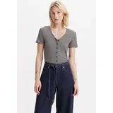 Levi's V-Shirt LEVI'S, Damen, Gr. XL (42), beige (vanilla stripe cavia), Feinripp, Obermaterial: 97% Baumwolle, 3% Elasthan, unifarben, gerade taillenbedeckt, V-Ausschnitt, Shirts, mit Knopfleiste
