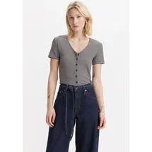 Levi's V-Shirt LEVI'S, Damen, Gr. XL (42), beige (vanilla stripe cavia), Feinripp, Obermaterial: 97% Baumwolle, 3% Elasthan, unifarben, gerade taillenbedeckt, V-Ausschnitt, Shirts, mit Knopfleiste