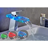 Wasserfall-Waschtischmischer, led, 3 Farben, Wasserhahn für Waschbecken und Waschbecken, Badezimmerarmaturen, Wasser- und Kaltmischbatterie aus