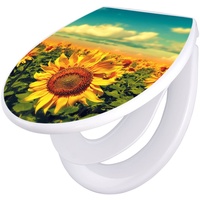 banjado Familien WC Sitz mit Absenkautomatik 37x44,5x5cm -Sonnenblumen - Klodeckel/Klobrille mit kindersitz aus hochwertigem Polypropylen - univers...