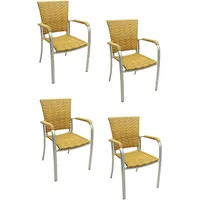 Konway 4X Aruba Stapelsessel Tabaco Premium Polyrattan Garten Sessel Stuhl Set Gartenstühle Gartenmöbel Terrasse Sitzgruppe Outdoor Lounge Möbel