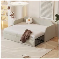 MODFU Schlafsofa Polsterbett Kinderbett Einzelbett, Ausziehbares Gästebett 90/180x190 cm, mit vertikalen Streifen, mit Lattenrost, ohne Matratze beige