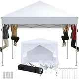 Kidsgigglz Pavillon 3x3 wasserdicht stabil, Gartenpavillon Pop-Up Höhenverstellbar, Partyzelt mit 4 Seitenteilen, Wasserdicht Gartenzelt, UV 50+ Schutz, Faltbar Festzelt für Party Hochzeit, Weiß