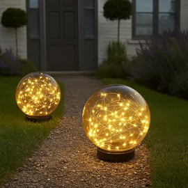 GLOBO 2er Set LED Solar Außen Tisch Lampe Garten Lichterkette Kugel Strahler Park Lampe rauch