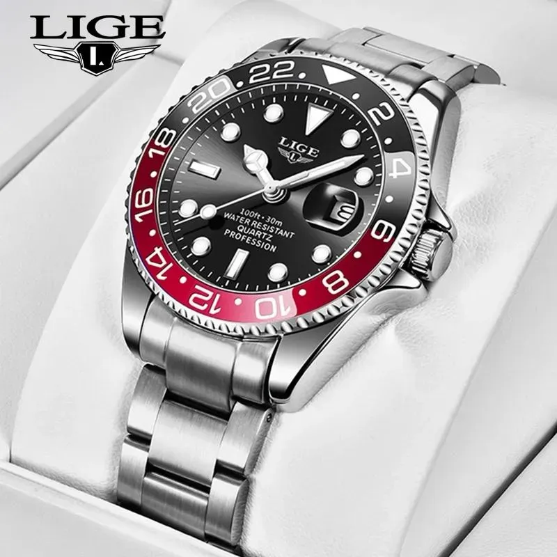 LIGE Fashion Business Herrenuhren Wasserdicht Auto Datum Uhr Militär Herrenuhr Edelstahl Sport Herren Armbanduhren