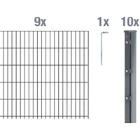 GAH Alberts Alberts Doppelstabmattenzaun mit Überstand, 2,5 m Matten, Anthrazit, 8|6|8, Flacheisen