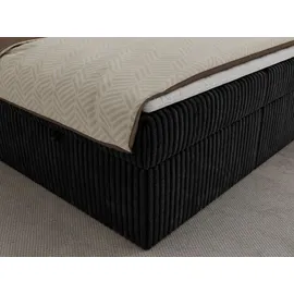 MKS Meble Boxspringbett 180x200 Schwarz Cord, Boxspringbett mit Matratze H4, Bett mit Bettkasten and Kopfteil, Doppelbett mit Stauraum, Polsterbett - Tiliano