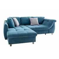 luma-home Ecksofa Schlafcouch Polsterecke L-Garnitur Bettkasten mit Ottomane links, in Blau, / Blau