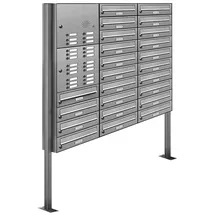 AL Briefkastensysteme 24 Fächer Premium Edelstahl Stand Briefkasten Anlage mit Klingeln, Post A4, modern, robust, wetterfest, Artikelnummer 132T24S3KS