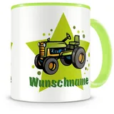 Samunshi® Kindertasse mit Namen Tasse Alter Trecker Personalisierte Tasse mit Namen Kinder Kinderbecher mit Namen Kindergarten grün 300ml