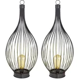 ETC Shop 2x LED Solar Hängelampe Metall spritzwassergeschützt IP44 schwarz