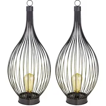 ETC Shop 2x LED Solar Hängelampe Metall spritzwassergeschützt IP44 schwarz