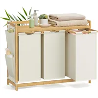 Songmics Wäschekorb 3 Fächer, 3 x 50 L, 94 x 33 x 78 cm, cremeweiß