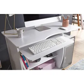 KADIMA DESIGN Computertisch GRASSE rollbar Weiß 90 x 71 x 50 cm mit Tastaturauszug, Laptop Tisch auf feststellbaren Rollen, PC-Tisch mit Drucker-Ablage