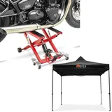 Set: Motorrad Hebebühne Midlift XL bis 500kg in rot ConStands mit Rennzelt 3x3m faltbar MOTEA sw