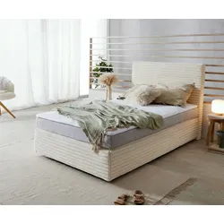 DELIFE Boxspringbett Dream-Well Plüsch-Cord Beige 120x200 cm Bonell-Matratze PU-Topper, Boxspringbetten