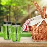 Relaxdays Trinkgläser mit Strohhalm - Deckel, 8er Set Eisteebecher, Limonadengläser Kaktus, 500 ml, Gastro, transparent