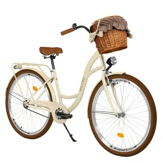 Milord Komfort Fahrrad mit Weidenkorb Damenfahrrad, Citybike, Retro, Vintage, 28 Zoll, Beige-Braun, 1 Gang - Beige/Braun