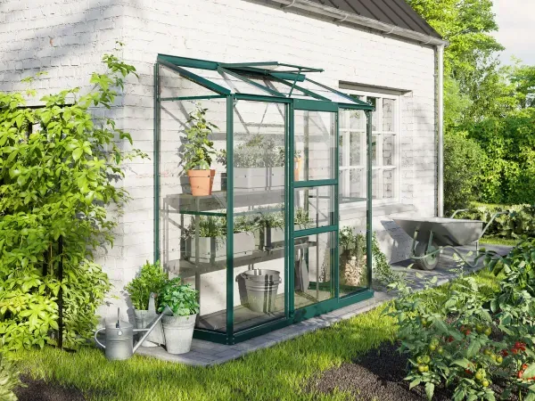 SET Vitavia Anlehngewächshaus Ida 1300 BxT 193x69 ESG Glas smaragd + Fundament