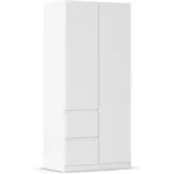 Rauch Möbel Nidda, Drehtürenschrank mit 2 Schubkästen, Kleiderschrank weiß, Kleiderschränke, Garderobe Schrank 2-türig, grifflos mit Push-to-Open-Funktion, Farbe Alpinweiß, 91x197x54cm