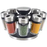 Cole&Mason Cole & Mason H121807 Cambridge Gewürzregal mit 8 Gewürzgläsern, 360 Gewürzkarussell/Gewürzregal Stehend, Edelstahl/Glas, Gewürze/Kräuter enthalten