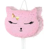 Piñata 27x35x9cm Katze Party Dekoration zum Befüllen Partyspiele Kindergeburtstag Geburtstag Party Mädchen Katzenparty Partydeko Partyzubehör Rosa