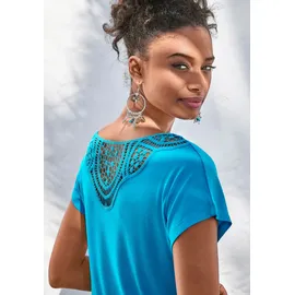 VIVANCE Kurzarmshirt "mit sommerlicher Häkelspitze am Rücken", Damen, Gr. 44/46, blau (türkis), Single Jersey, Obermaterial: 95% Viskose (LENZINGTM ECOVEROTM), 5% Elasthan.