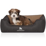 Knuffelwuff Orthopädisches Hundebett Outback aus Laser-gestepptem Kunstleder M-L 85 x 63cm Schwarz/Cappuccino - Abnehmbarer Bezug - leicht zu reinigen - für große, mittelgroße und kleine Hunde