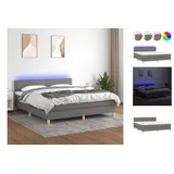 vidaXL Boxspringbett mit Matratze & LED Dunkelgrau 180x200 cm Stoff