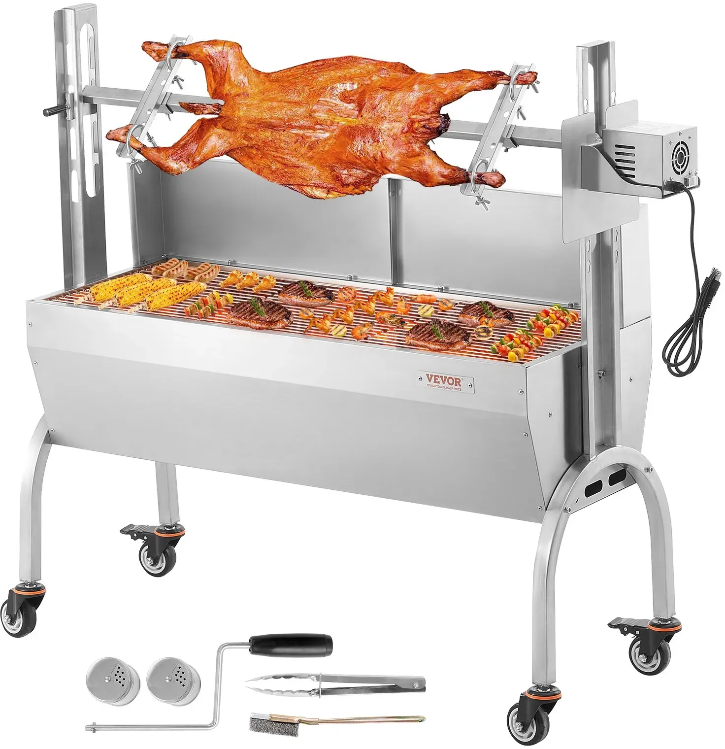 VEVOR Lammgrill Spanferkelgrill Spießbratengrill 52W 90kg Windschutzscheibe