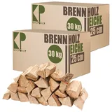 Holz Reine Eiche 60 kg Kaminholz 25 cm Brennholz für Kamin Feuerschale Smoker Ofen Grill kammergetrocknet Anzündholz Feuerholz ofenfertig Wood Kingpower
