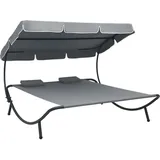vidaXL Garten-Sonnenliege mit Sonnendach 200 x 173 x 135 cm grau inkl. Kissen