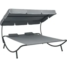 vidaXL Garten-Sonnenliege mit Sonnendach 200 x 173 x 135 cm grau inkl. Kissen