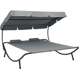 vidaXL Garten-Sonnenliege mit Sonnendach 200 x 173 x 135 cm grau inkl. Kissen