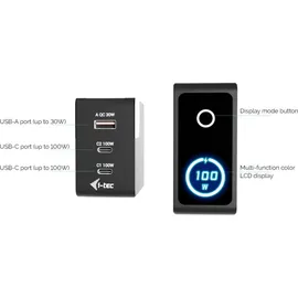 iTEC i-tec 100W Intelligent Multiport USB-C Ladegerät-/Netzteil, 2x USB-C, 1x USB-A, Touch-Display, PD 3.1